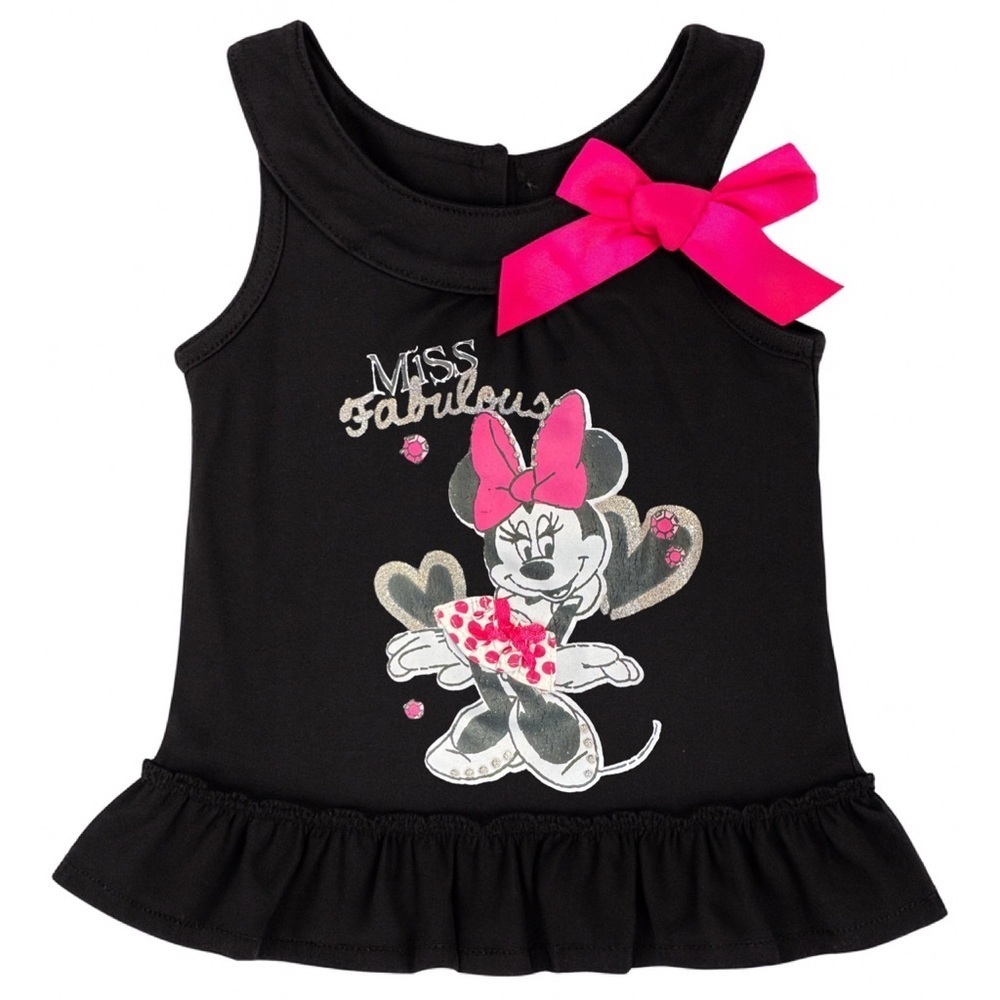 Black Minnie Mouse Miss Fabulous Top With Pink Bow